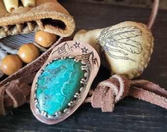 Copper Sterling Silver Button artisan button cowboy hat stone turquoise color boho bracelet bohemian style navajo style cowgirl western
