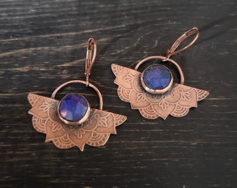 Copper mandala earrings Lapis handmade jewelry bohemian boho gift for her mothers day girlfriend sister