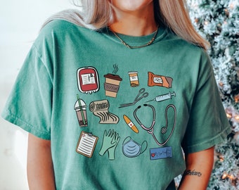 Neues Comfort Colors Krankenschwester-Shirt: Niedliches Comfort Color Nurse-Werkzeug-Shirt für die Arbeit, RN-Krankenschwester-Shirt, Krankenschwester-T-Shirt, Pflegeschul-T-Shirt