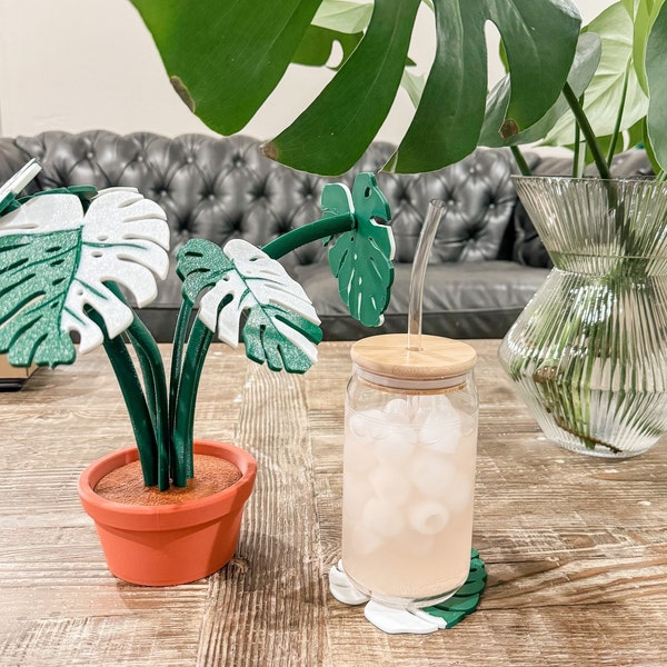 Albo Monstera Coaster Plant Set: 6 Leaf Coasters for Plant Lovers - 3D Printed