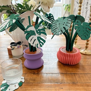Conjunto de porta-copos Albo Monstera - Verde escuro: porta-copos de 6 folhas para amantes de plantas - Impressão 3D | Presente de dia das mães | Dia dos namorados | Inauguração da casa