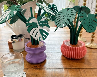 Albo Monstera Coaster Plant Set - Deep Green : 6 Leaf Coasters for Plant Lovers - 3D Printed | Mothers Day Gift | Valentines | House Warming