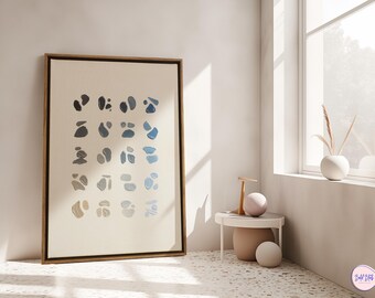 Dusty Blue Pebble Art | Abstract Impasto Painting, Framed Canvas