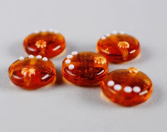 Artisan Made Lampwork Beads -Amber Detailed Lampwork Beads - 20mm Round Lampwork Lentils