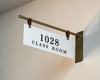 Customizable Metal Bar Hanging Room Sign Double-Sided Content Classroom Office Signage Restroom sign