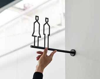 Double-Sided Metal Toilet Sign - Side-Mounted, Laser Cut Design, Ideal for Public Facility Indicators