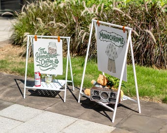 Foldable Metal Sandwich Board Sign: Shop Display with Shelf