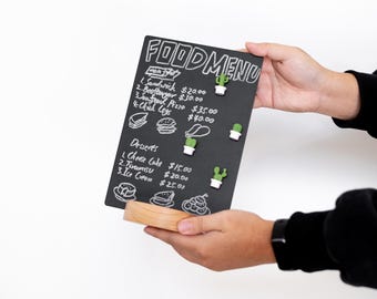Beech Wood Chalkboard Sign Holder: Menu Board with Cactus Magnets