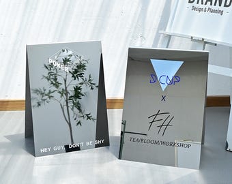 Stainless Steel Freestanding A-Frame Sign One Piece Bending Design for Shop Entrance Studio Signage Customizable Sign