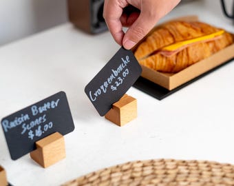 Rustic Beech Wood Label Holders: Bakery & Cafe Display Set