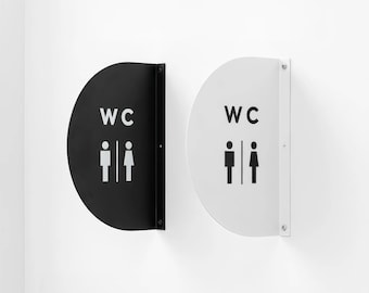 Custom Metal Blade Sign, Double Sided Semicircle Restroom Sign, One Piece Outdoor Wall Mounted Sign, Personalized Business Sign 12x8"