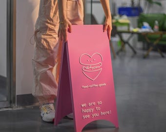 Mirrored Stainless Steel Foldable Floor-standing A-frame Sign - Customizable Printed Content, Suitable for Shop Signboards, Event Signposts