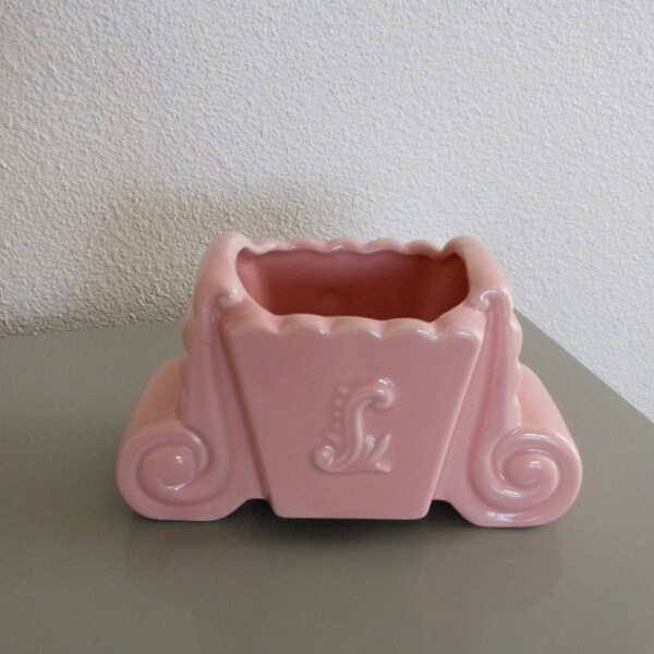 RESERVED for Lisa - Vintage Pink Ceramic Scroll Planter