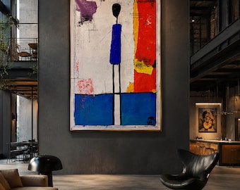 Original Neo-Expressionist Blue Figure Acrylic Painting | Textured Palette Knife Canvas Art