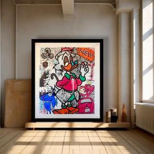 Original Pop Art Canvas Featuring Donald Duck  Pink Panther  Hand-Painted Modern Art  NYC Vibes 24x28 Unframed