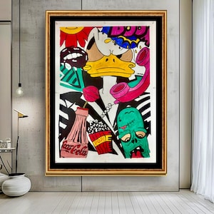 Pop Art Donald Duck Canvas Painting: Colorful, One-of-a-Kind Acrylic Art