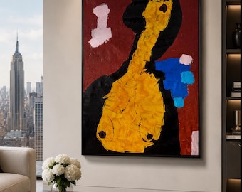 Abstrakcyjny ekspresjonistyczny portret kobiety, obraz na płótnie 26x36, ręcznie robiony akrylowy obraz ścienny, jedyny w swoim rodzaju