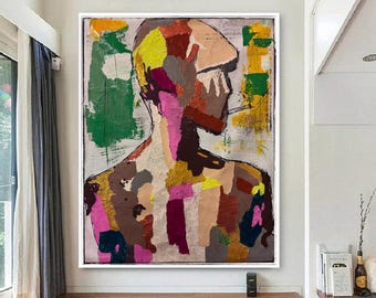 Original Neo-Expressionist Abstract Portrait | 26x36 Acrylic on Canvas | Hand-Painted Palette Knife & Brush Textured Artwork