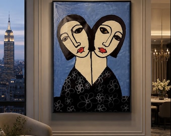 Expressionist Abstract Acrylic Painting on Canvas 26x36 | Handmade Contemporary Figurative Artwork