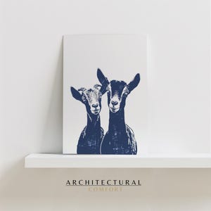 Linolschnitt Ziege Druck, Ziege Poster, Ziege Druck, Natur Kunst Poster, Kinderzimmer Dekor, lächelnde Ziegen Kunst, Geburtstag Postkarte, Tier Liebhaber Geschenk