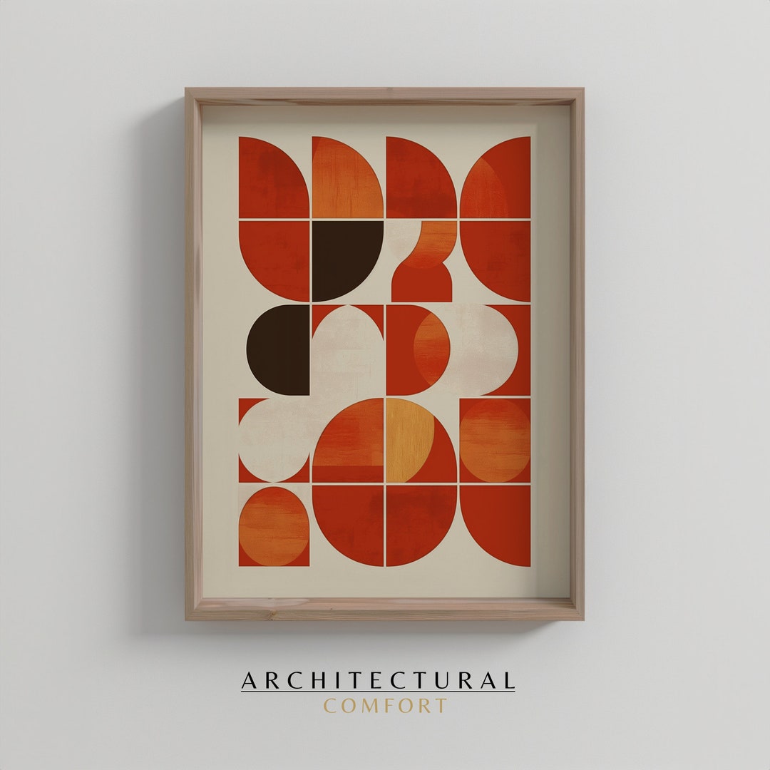 Red Abstract Art, Bauhaus Poster, Colorful Mid Century Modern Wall Art ...