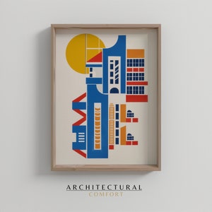 Abstract architecture poster, bauhaus Poster, Colorful Mid Century Modern wall Art, Maximalist Trendy Print Living Room, Digital Download