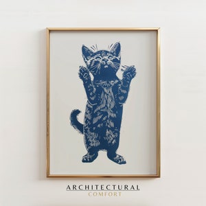 Impression linogravure chat, affiche chat, impression chat, art de la nature, illustration de chat mignon, décoration de chambre d'enfant, joie de chaton, carte postale d'anniversaire, cadeau pour amoureux des chats