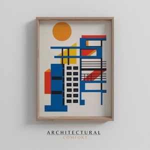 Abstract architecture poster, bauhaus Poster, Colorful Mid Century Modern wall Art, Maximalist Trendy Print Living Room, Digital Download