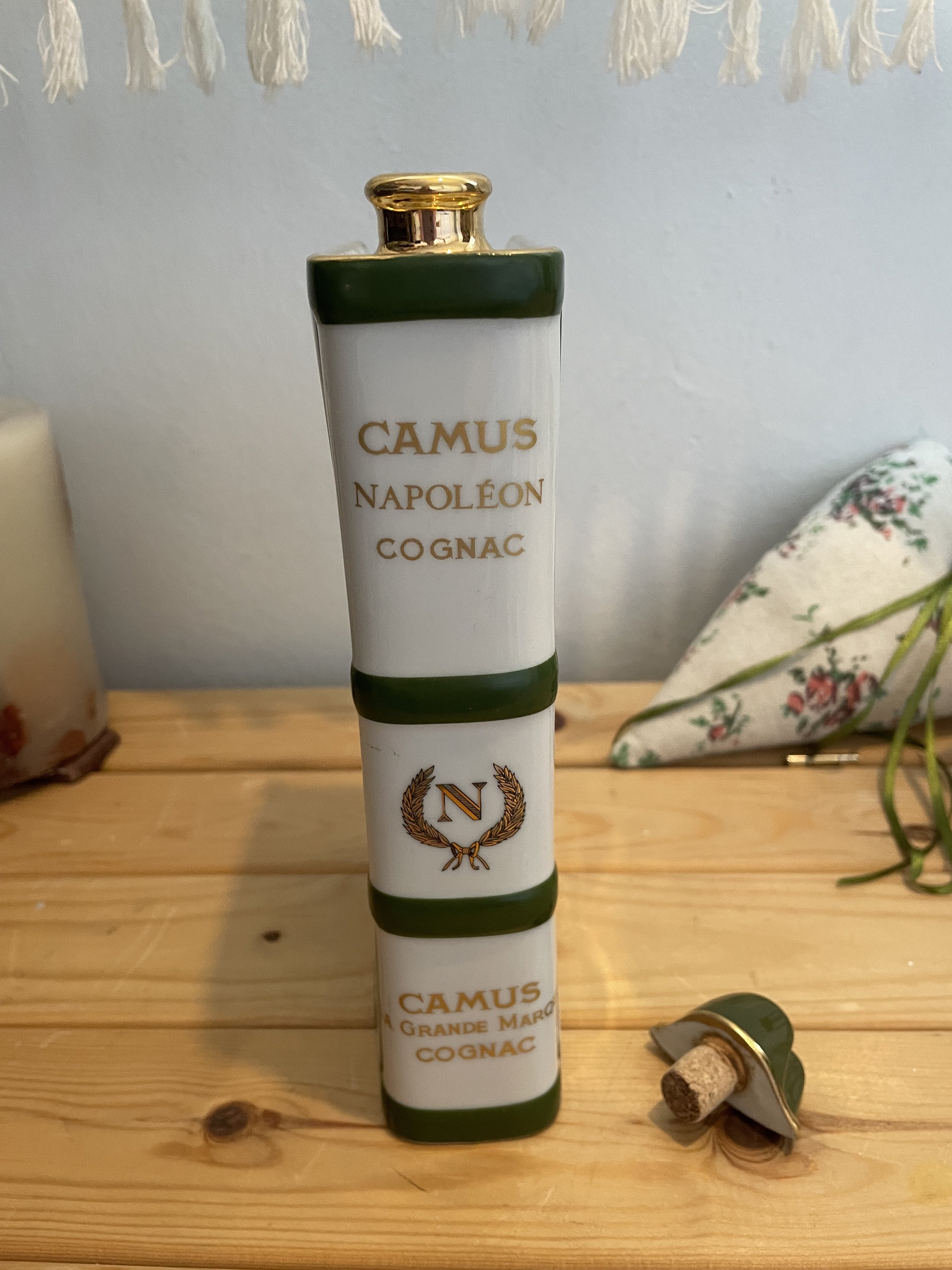 Camus Napoleon Cognac Decanter, Ceramic, Shape of a Book, Vintage