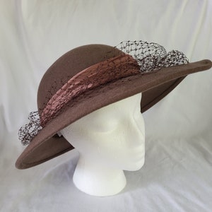 Vintage Sylvia Brown Felted Wool Wide Brim Hat USA 1970S