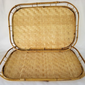 Pair of Large Vintage Rattan Wicker Trays 1970s