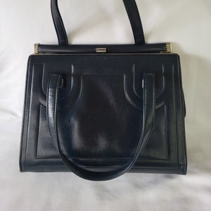 Sac à main vintage Julius Resnick Daytime Pocketbook bleu marine, vinyle/simili cuir, 1970s