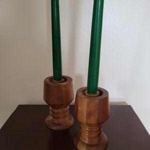 Pair of Vintage Hand Turned Wood Candlestick Holders, Danish Modern/MCM