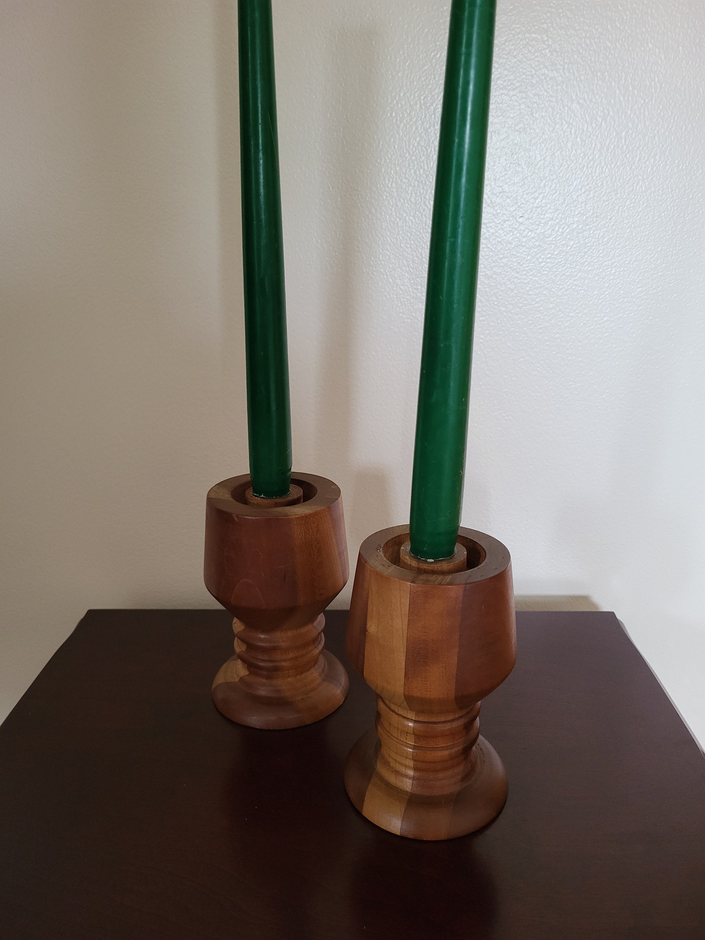 Pair of Vintage Hand Turned Wood Candlestick Holders, Danish Modern/mcm ...