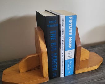 Vintage Pair Handmade Light Wood Hexagonal Book Ends
