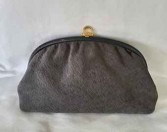 Vintage italienische Wildleder Straußenkette Clutch Bag Grau Gold Verschluss
