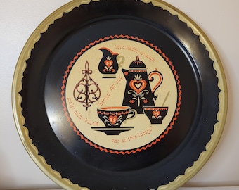 Vintage großes rundes Kaffeetablett, Metall, 19 Zoll, MCM