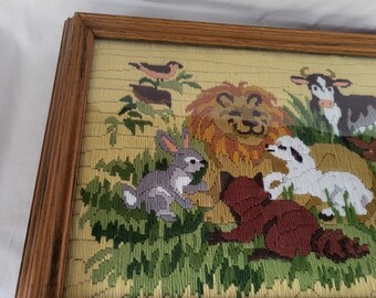 Suspension Murale Broderie Crewel Hiboux Dans Arbre - Vintage Années 60/70 - 17x24