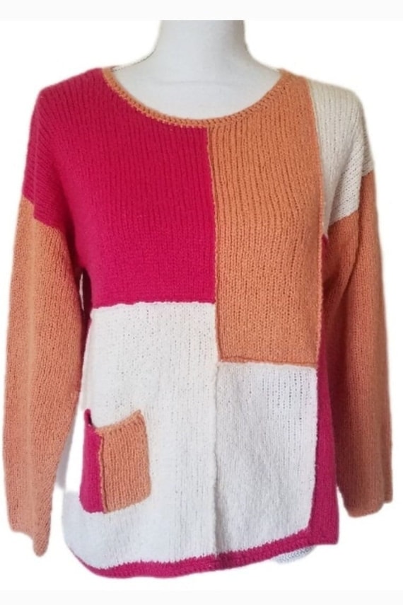 Vintage M. Gibson Color Block Cotton Sweater Made 