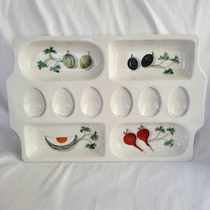 Plato de cerámica vintage Mancer con divisiones para servir y salsas, pintado a mano, hecho en Italia
