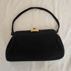 Bolso vintage Parisstyle de ante negro, asa superior, años 50
