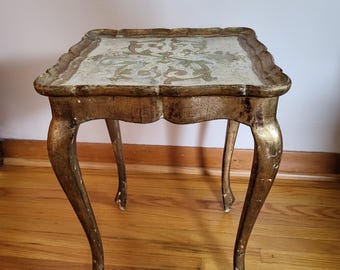 Vintage Florentine Gilded Wood Petite Accent Side Table, Italy MCM
