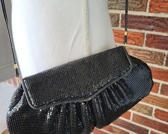 Vintage Whiting & Davis Black Mesh Evening Shoulder Bag/Clutch 1980s
