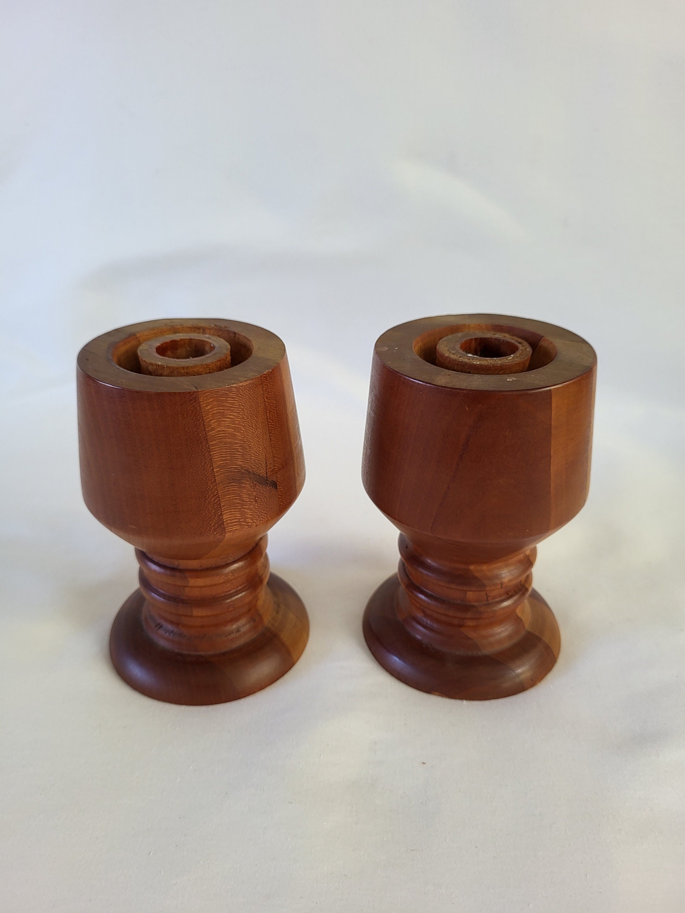 Pair of Vintage Hand Turned Wood Candlestick Holders, Danish Modern/mcm ...