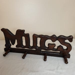 Vintage Mugs Wooden Wall Rack, 4 Pegs, 1970s/80s