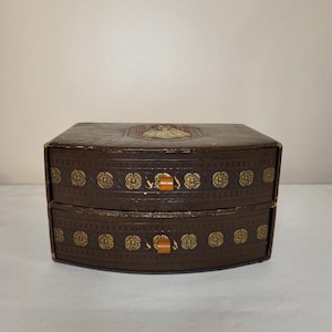 Vintage Durand 2 cassetti in finta pelle e cartone scatola/cassa per cancelleria, contenitore/ricordo