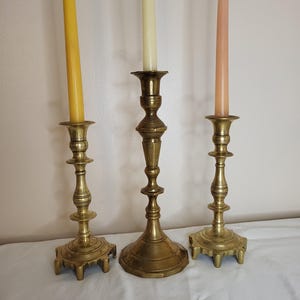 Set of Large Vintage Brass Candlestick Holders, Made in India