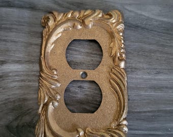 Vintage Gold Metal Art Nouveau Outlet Cover Plate 2 Plug 3x5 MCM