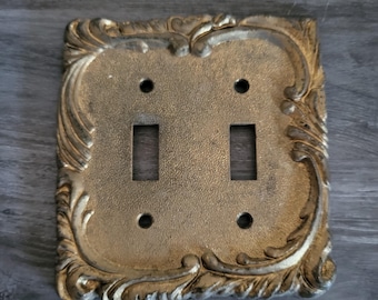 Vintage Gold Metall Jugendstil Doppel Lichtschalter Abdeckplatte 5x5 MCM