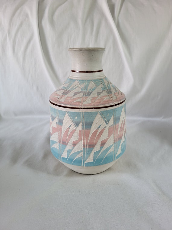 陶芸品 陶器 花瓶 メキシカンアンティーク ヴィンテージ Acevloza メキシカン スタジオ 陶器花瓶、9 インチ